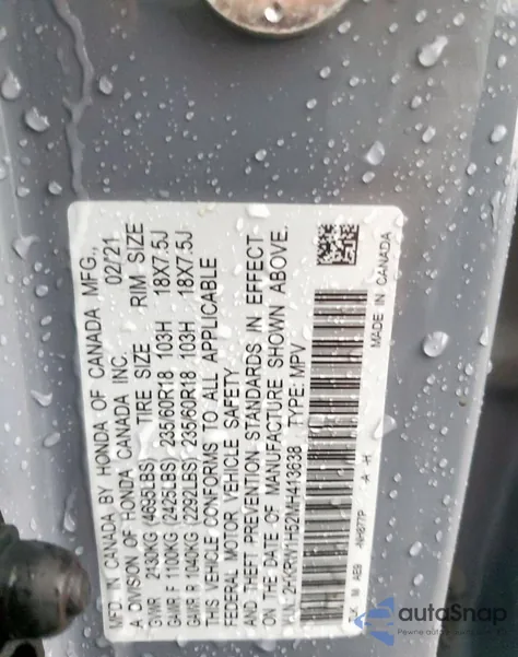 2021 Honda Cr-V Ex из США, поврежденный, VIN 2HKRW1H52MH413638